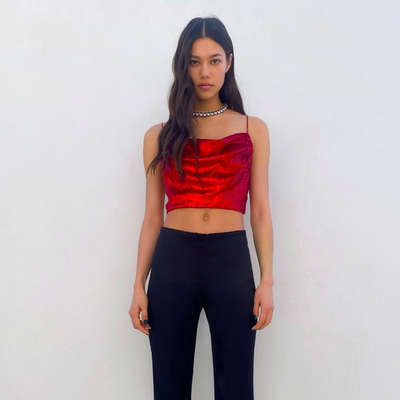 Zara | Tops | Zara Red Sequin Crop Top Size S | Poshmark